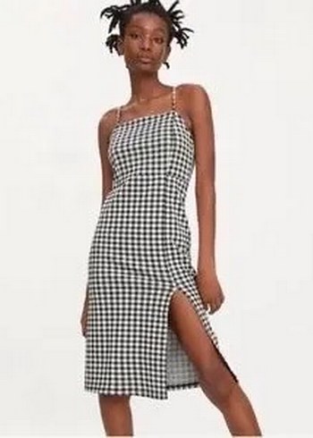 Zara Kadın  Kareli Uzun Askılı yırtmaçlı Elbise - Görsel 2