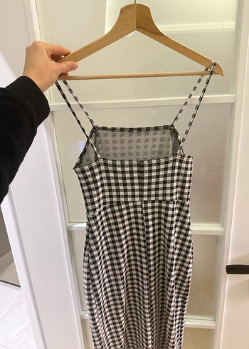 Zara Kadın  Kareli Uzun Askılı yırtmaçlı Elbise - Görsel 4