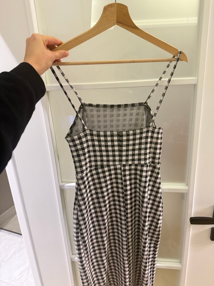 Zara Kadın  Kareli Uzun Askılı yırtmaçlı Elbise - Görsel 4