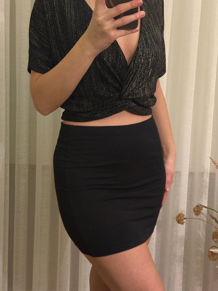 H&M Siyah penye Mini Etek Kadın - Görsel 5