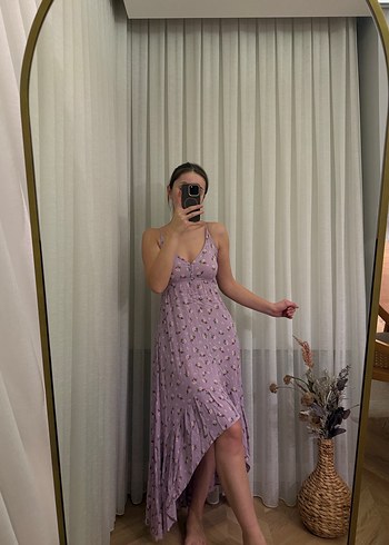 Mor V Yakalı Uzun Bohem Elbise - Görsel 5