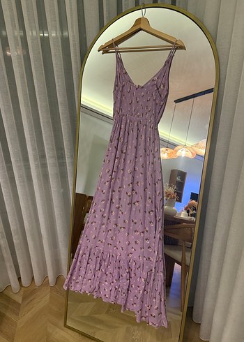 Mor V Yakalı Uzun Bohem Elbise - Görsel 3