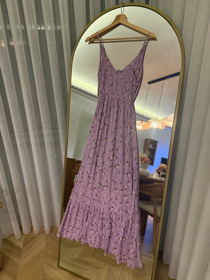 Mor V Yakalı Uzun Bohem Elbise - Görsel 3