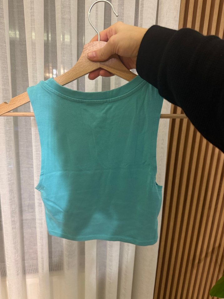 Turkuaz Kolsuz Mini crop Bluz - Görsel 2