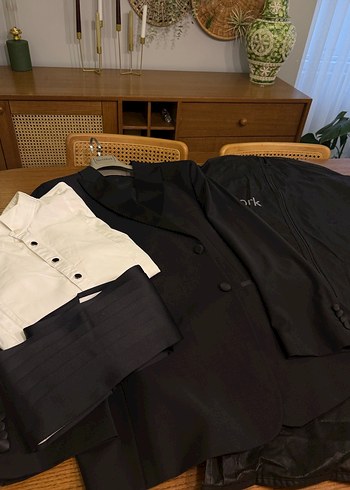 Siyah Yün Karışımlı Smokin Takım Elbise 56 - Görsel 14