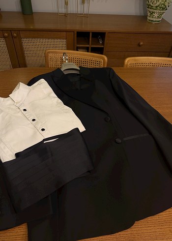 Siyah Yün Karışımlı Smokin Takım Elbise 56 - Görsel 13