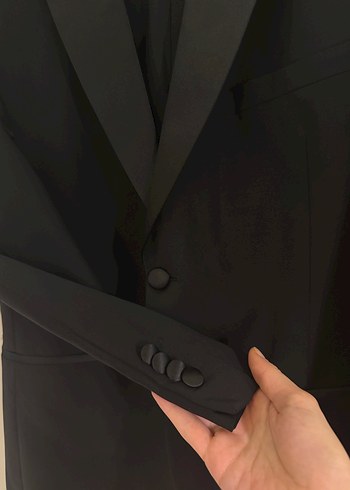 Siyah Yün Karışımlı Smokin Takım Elbise 56 - Görsel 5