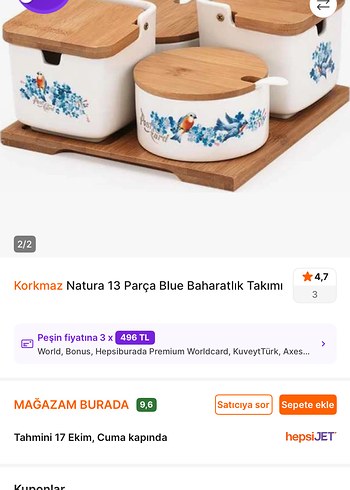 Korkmaz Natura 13 Parça Blue Baharatlık Takımı