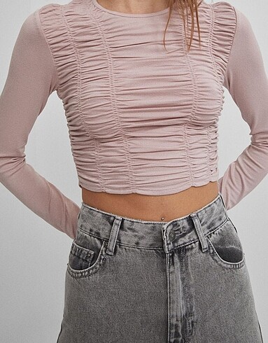 Bershka Büzgülü Crop Bluz