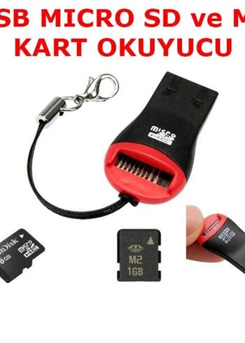 Kırmızı USB Micro SD ve M2 Kart Okuyucu
