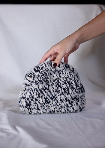  Beden Gri Beyaz Örgü Kadın Clutch Çanta
