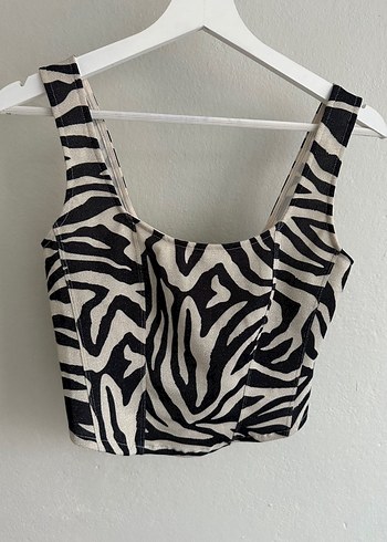 Zebra Desenli Kısa Crop Top