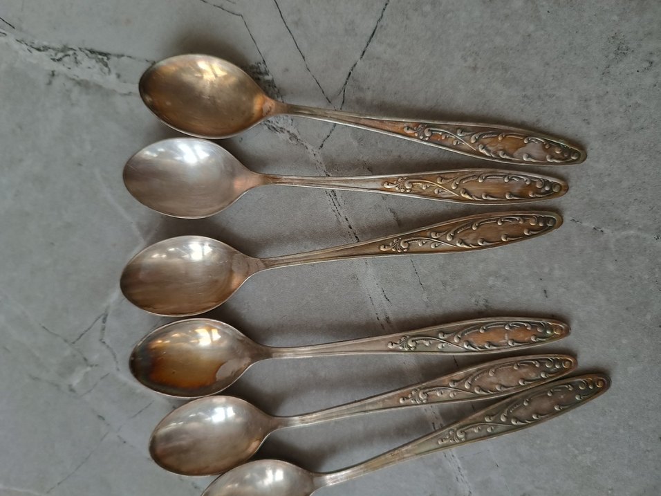 Bej Gri Desenli Gümüs çay Kaşıkları Seti - Görsel 4