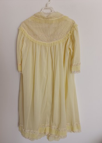 Sarı Vintage Midi Kadın Sabahlık gecelik ikili takim - Görsel 3