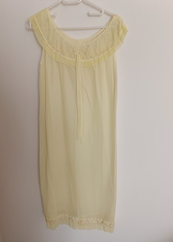 Sarı Vintage Midi Kadın Sabahlık gecelik ikili takim - Görsel 4