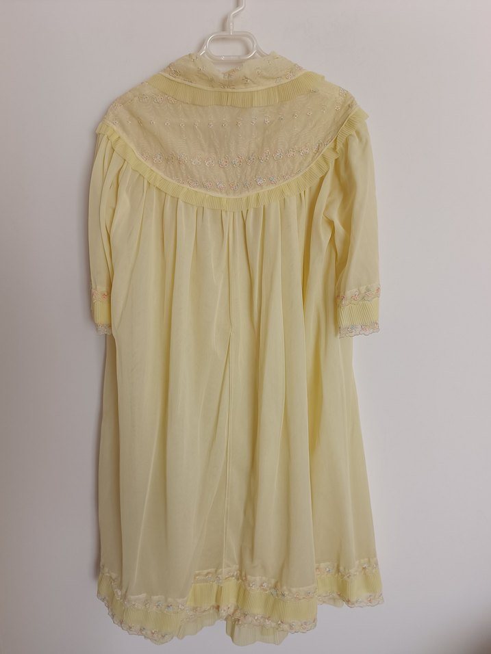 Sarı Vintage Midi Kadın Sabahlık gecelik ikili takim - Görsel 3