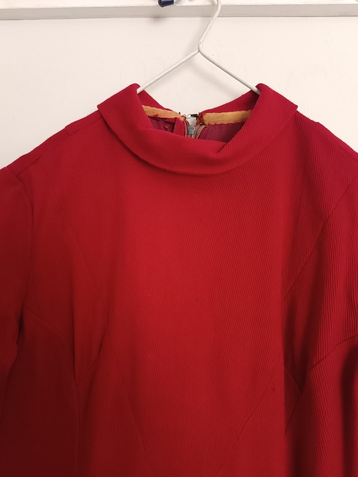 Kırmızı Uzun Kollu ayün Elbise - Görsel 3