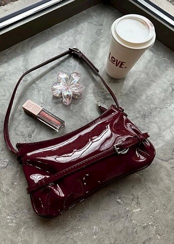 Bordo Parlak Deri Kadın Çanta - Görsel 2