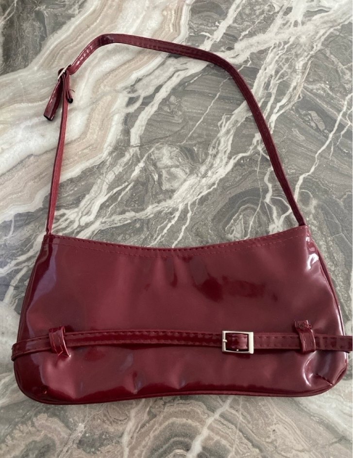 Bordo Parlak Deri Kadın Çanta - Görsel 4