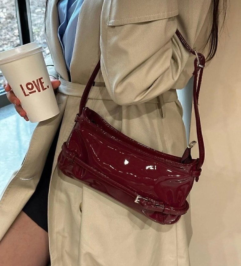 Bordo Parlak Deri Kadın Çanta - Görsel 3