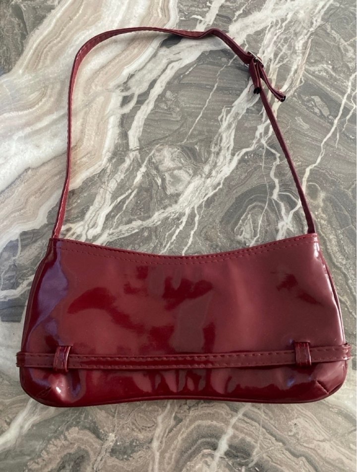 Bordo Parlak Deri Kadın Çanta - Görsel 5
