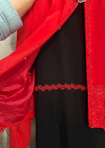 Kırmızı İşlemeli Uzun Kollu Kadın Elbise - Görsel 4