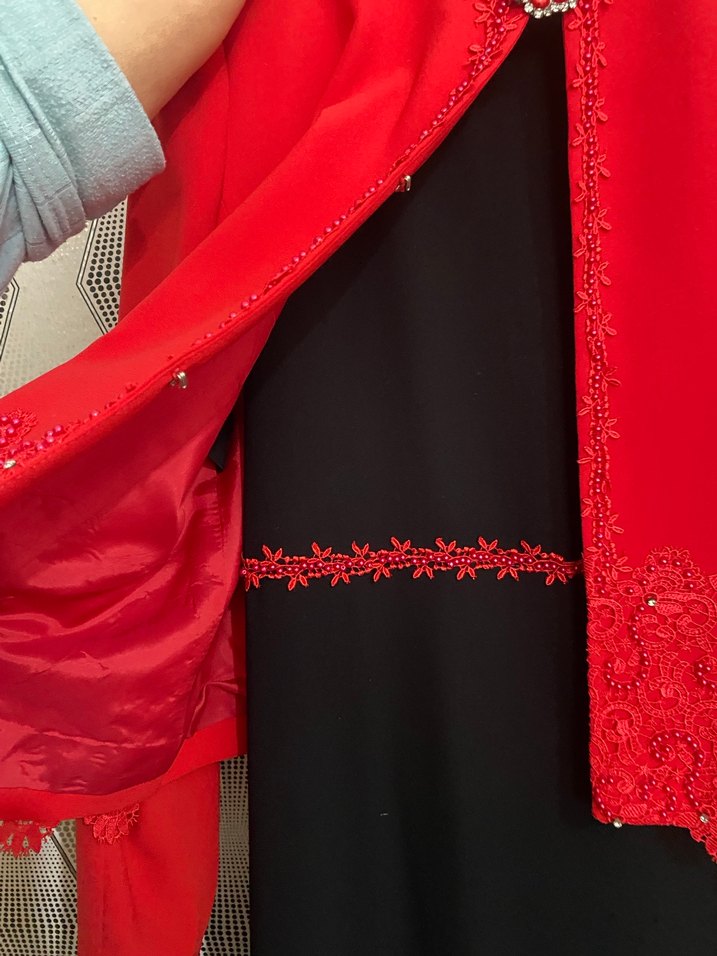 Kırmızı İşlemeli Uzun Kollu Kadın Elbise - Görsel 4