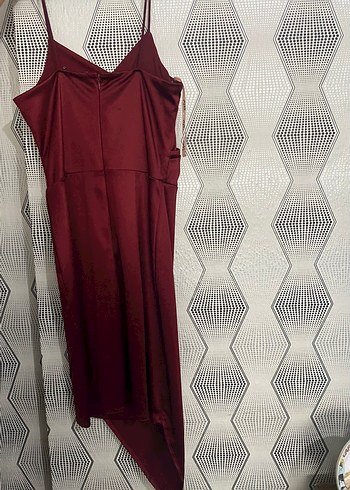 Bordo Parlak V Yakalı Drapeli Midi Elbise - Görsel 5