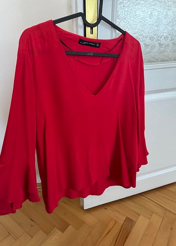 Zara nar çiçeği renk V Yaka Bluz - Görsel 2