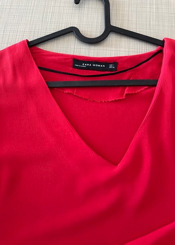 Zara nar çiçeği renk V Yaka Bluz - Görsel 4