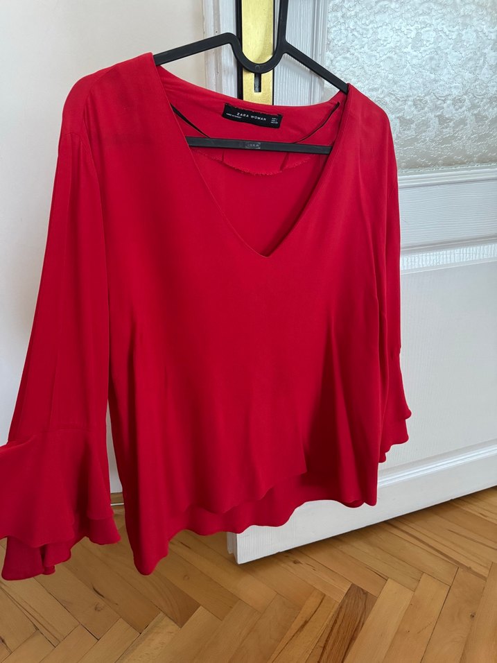 Zara nar çiçeği renk V Yaka Bluz - Görsel 2