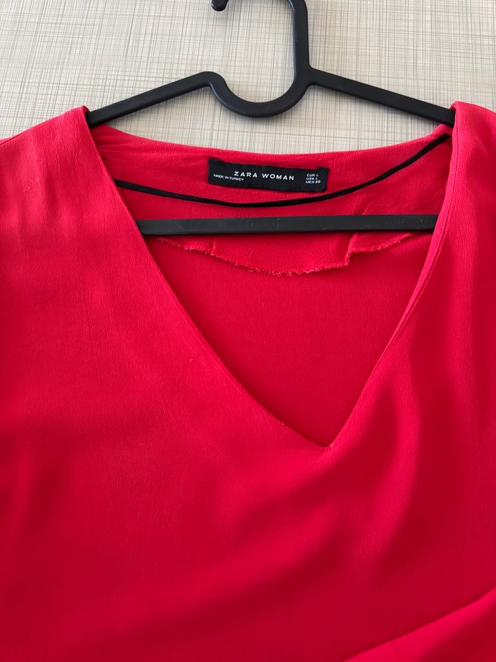 Zara nar çiçeği renk V Yaka Bluz - Görsel 4