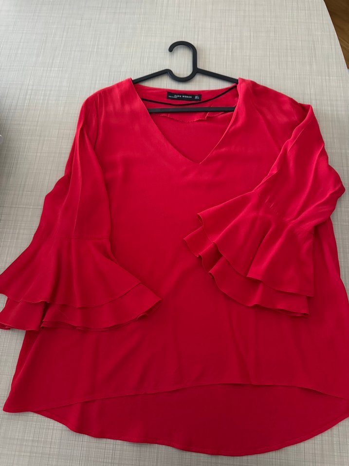 Zara nar çiçeği renk V Yaka Bluz - Görsel 3