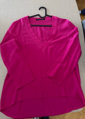 Zara Kadın Fuşya renk V Yaka Bluz - Görsel 2