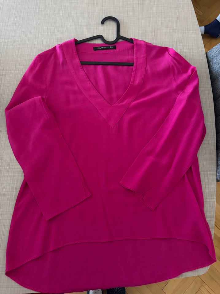 Zara Kadın Fuşya renk V Yaka Bluz - Görsel 2