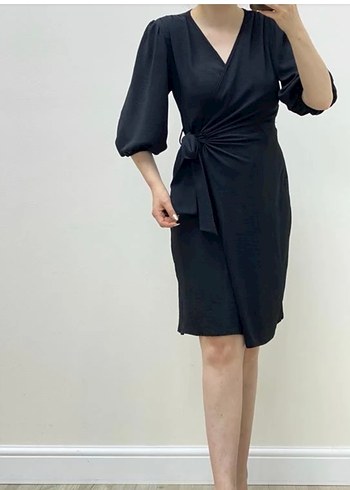 Siyah anvelop Midi Kadın Elbise - Görsel 3