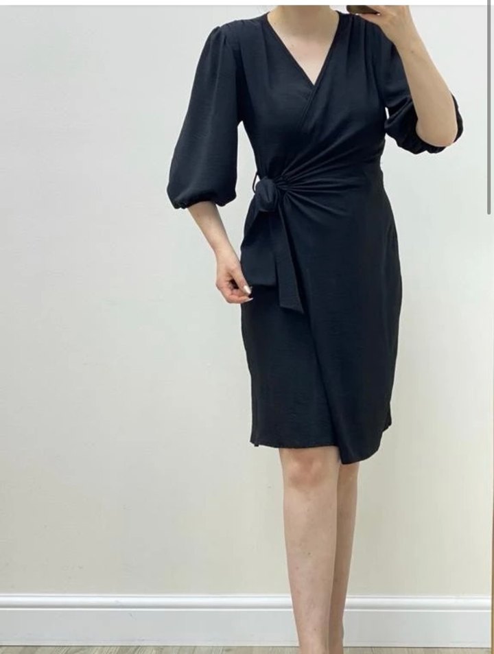 Siyah anvelop Midi Kadın Elbise - Görsel 3