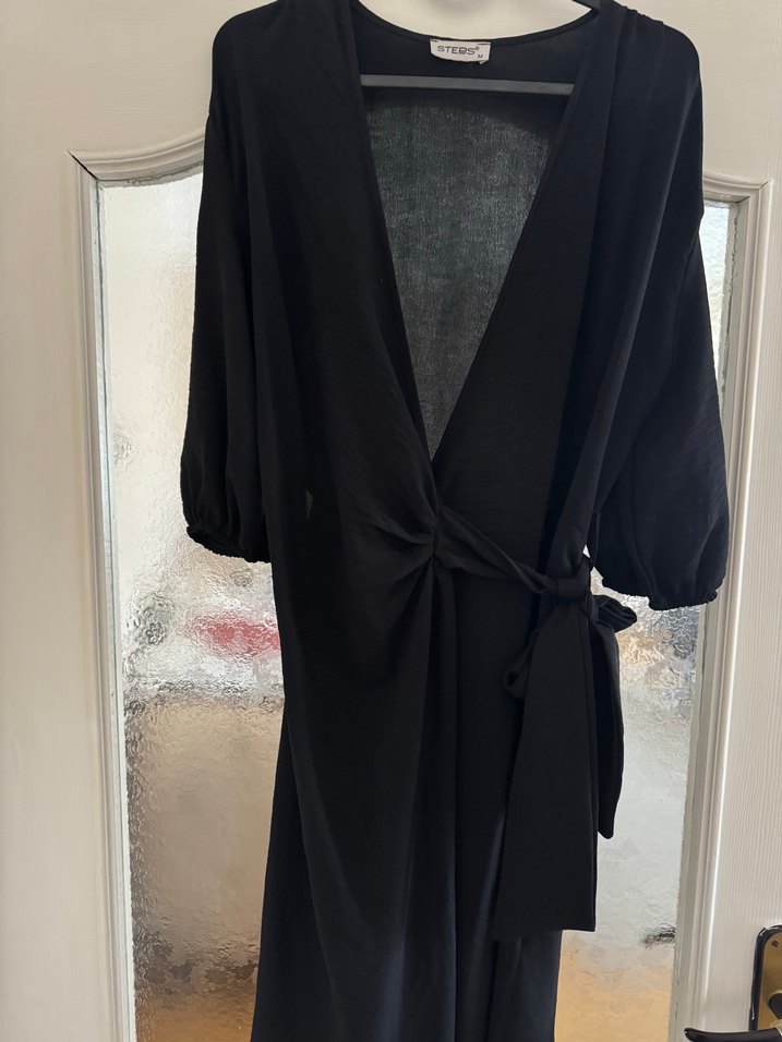 Siyah anvelop Midi Kadın Elbise - Görsel 5