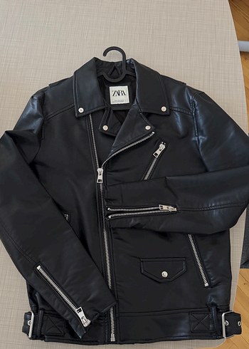 Zara Erkek Siyah Deri Biker Ceket - Görsel 2