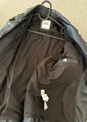 Zara Erkek Siyah Deri Biker Ceket - Görsel 6