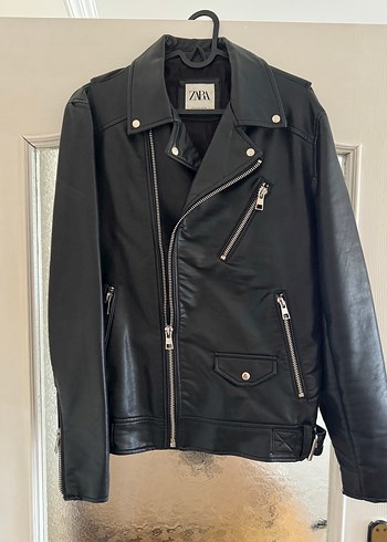 Zara Erkek Siyah Deri Biker Ceket - Görsel 3