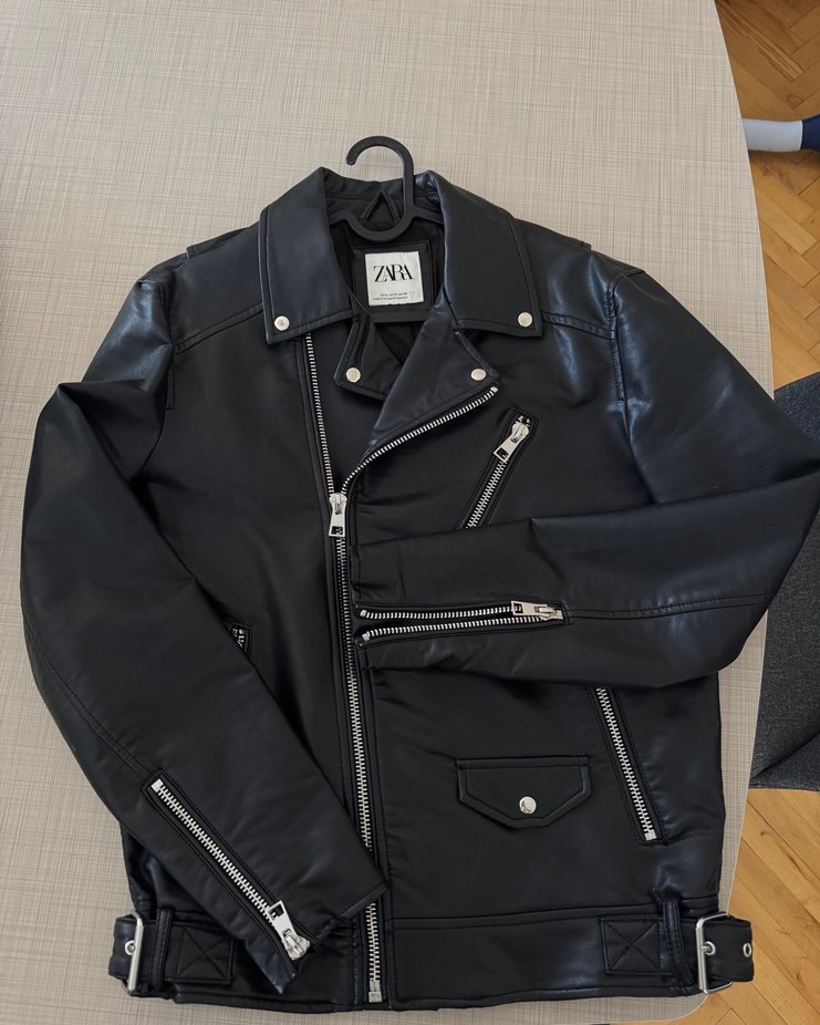 Zara Erkek Siyah Deri Biker Ceket - Görsel 2
