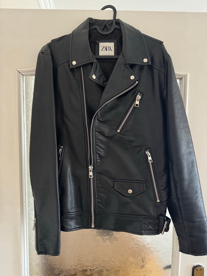 Zara Erkek Siyah Deri Biker Ceket - Görsel 3