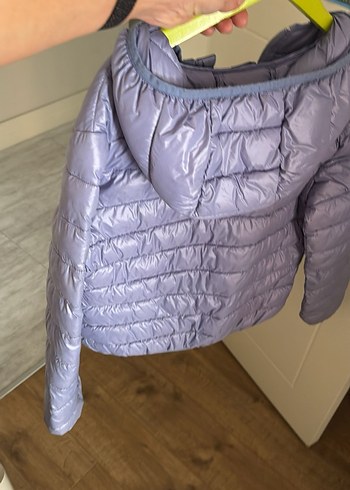 Kız Çocuk lila renk kas tüyü Fermuarlı İnce Mont - Görsel 3