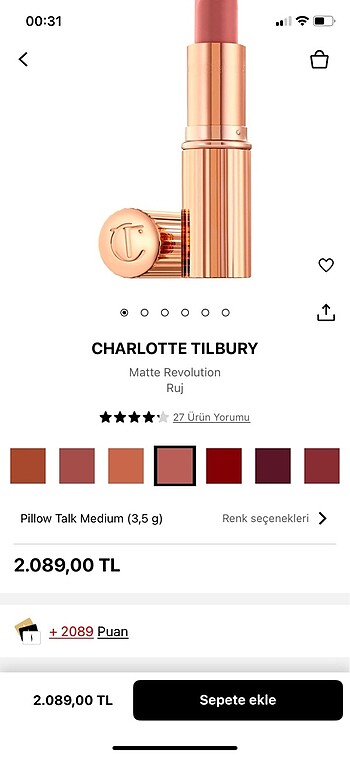 Sephora Charlotte Tilbury Pillow Talk Medium ruj