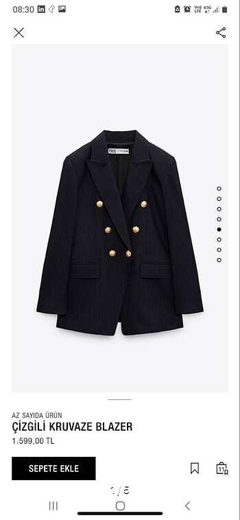 Zara lacivert cizgili blazer