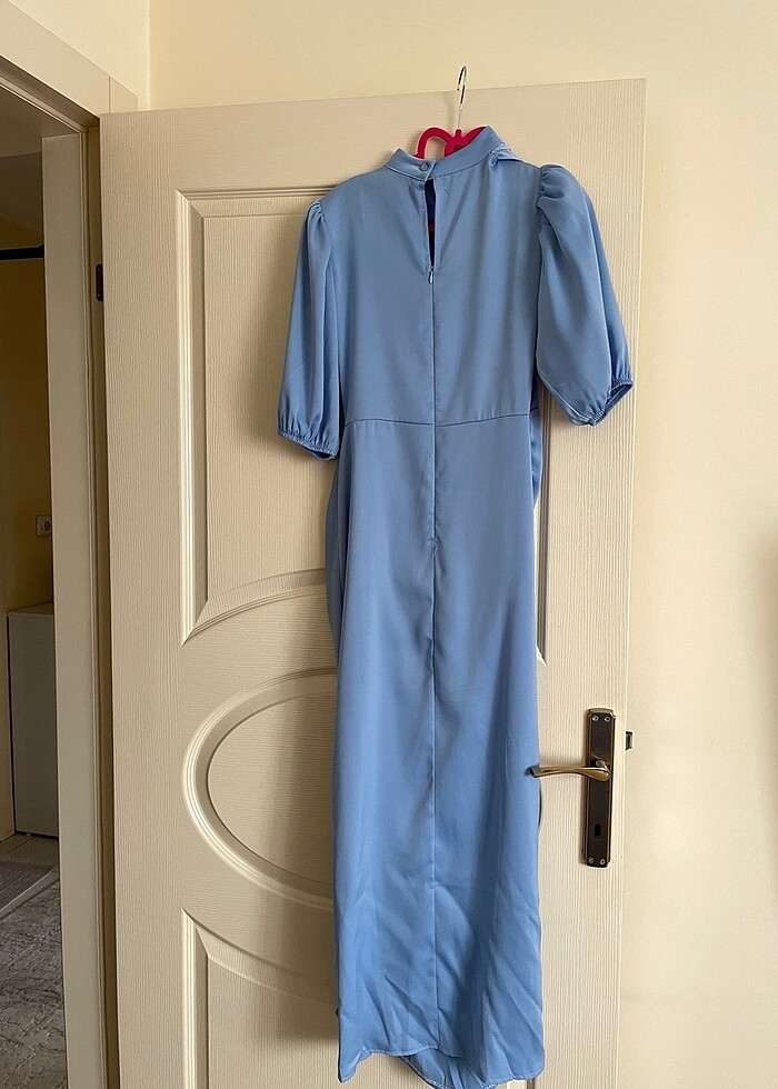 bebe mavi saten abiye mezuniyet elbisesi - Görsel 2