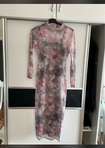 Desenli tül Uzun Elbise - Görsel 3