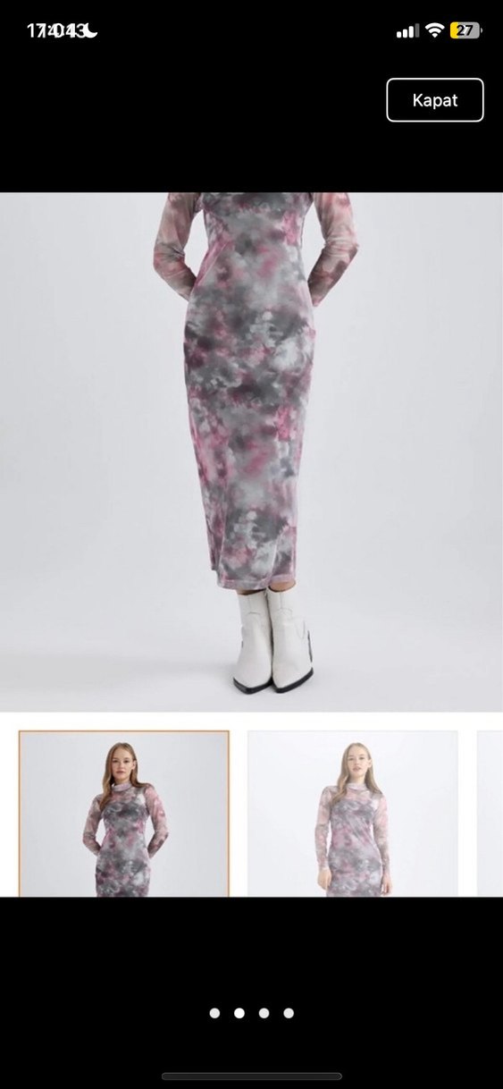 Desenli tül Uzun Elbise - Görsel 2