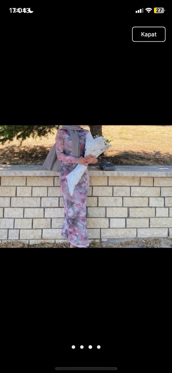 Desenli tül Uzun Elbise - Görsel 4